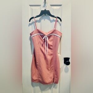 Cute Dusty Rose Spaghetti Strap Dress with White Trim